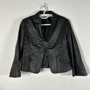Mel & Lisa 100% Lamb Nappa Leather Blazer Jacket Women Size 6 Black Vintage Look